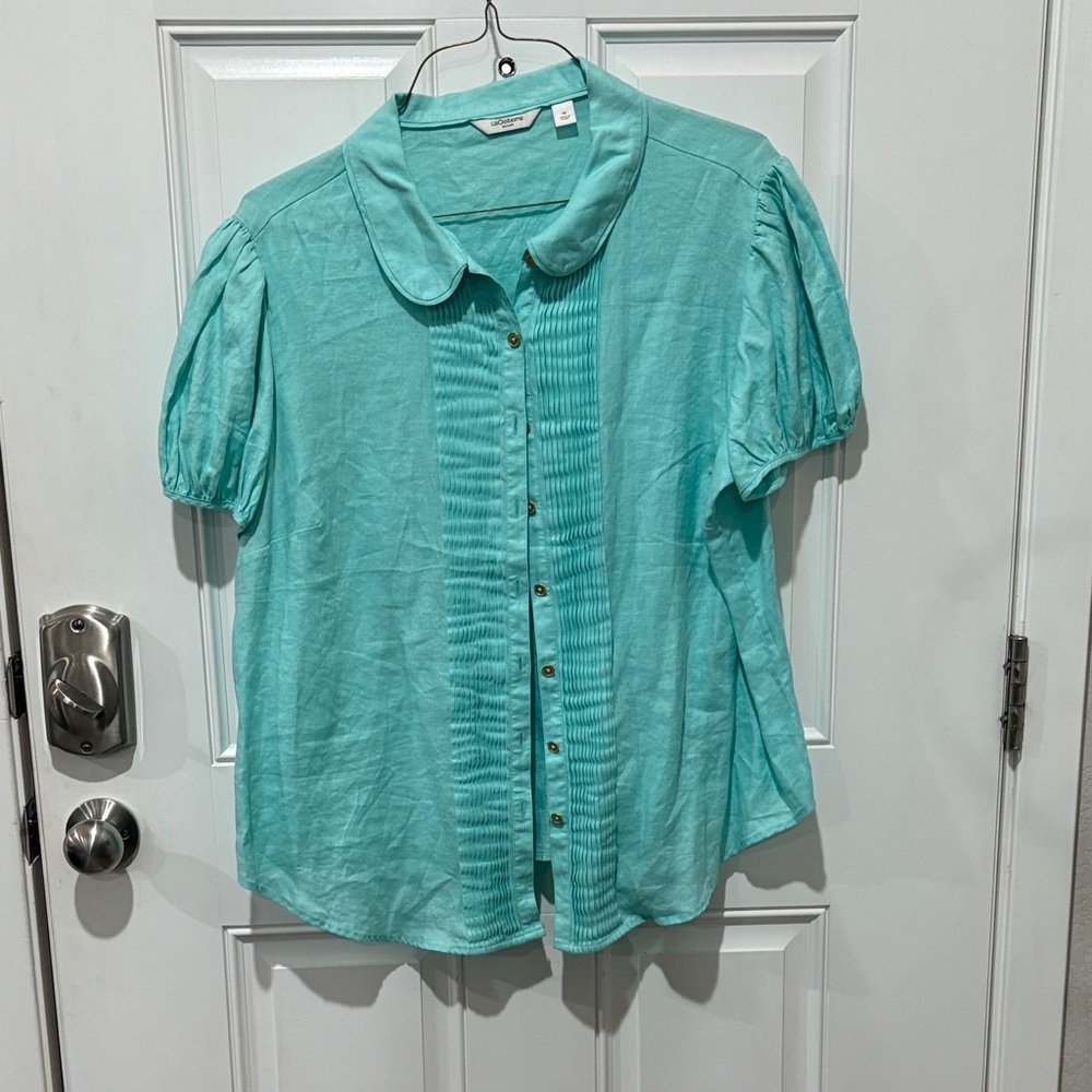 Liz Claiborne Turquoise Puff Sleeve Blouse